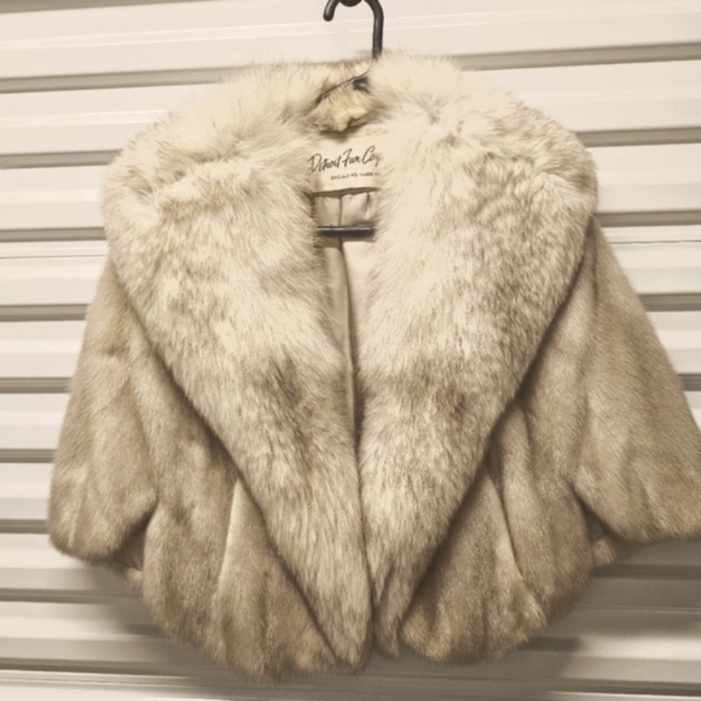 STUNNING GENUINE MINK STOLE SHAWL BOLERO WITH FOX COLLAR SIZE LARGE/XLARGE